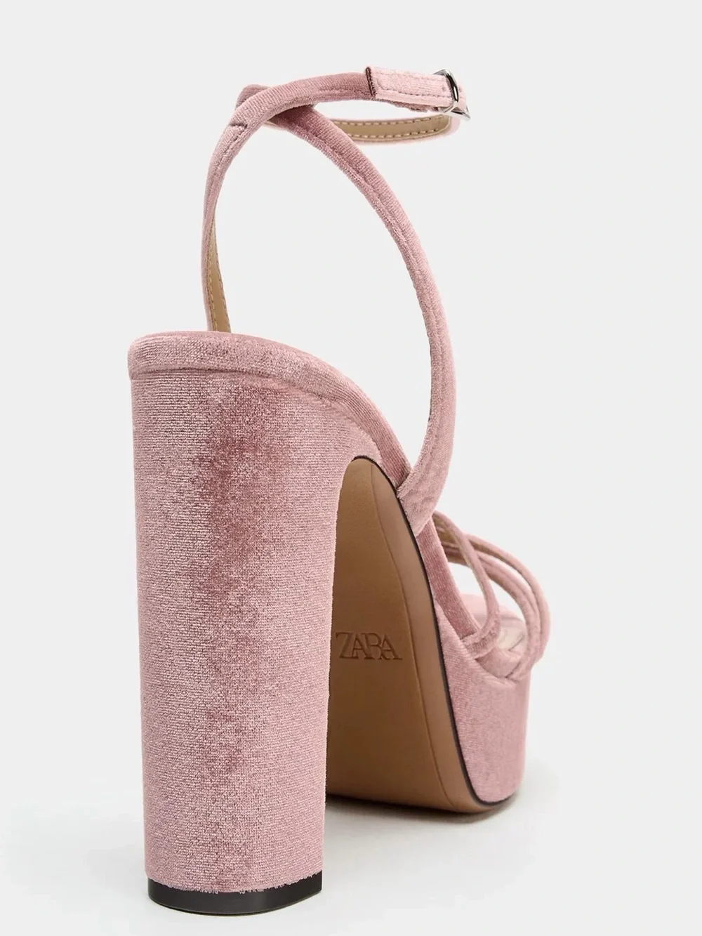 Zara Pink Velvet Platform Block Heel Sandals